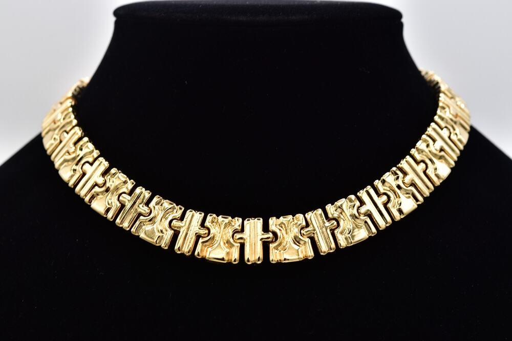 Vintage NOS Gold Tone Geometric Art Deco Link Choker Collar Necklace 1980s NS12
